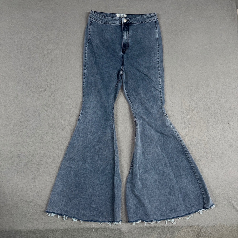 We The Free Jeans Womens 31 Blue Just Float On Flare High Rise Bell Bottom Raw